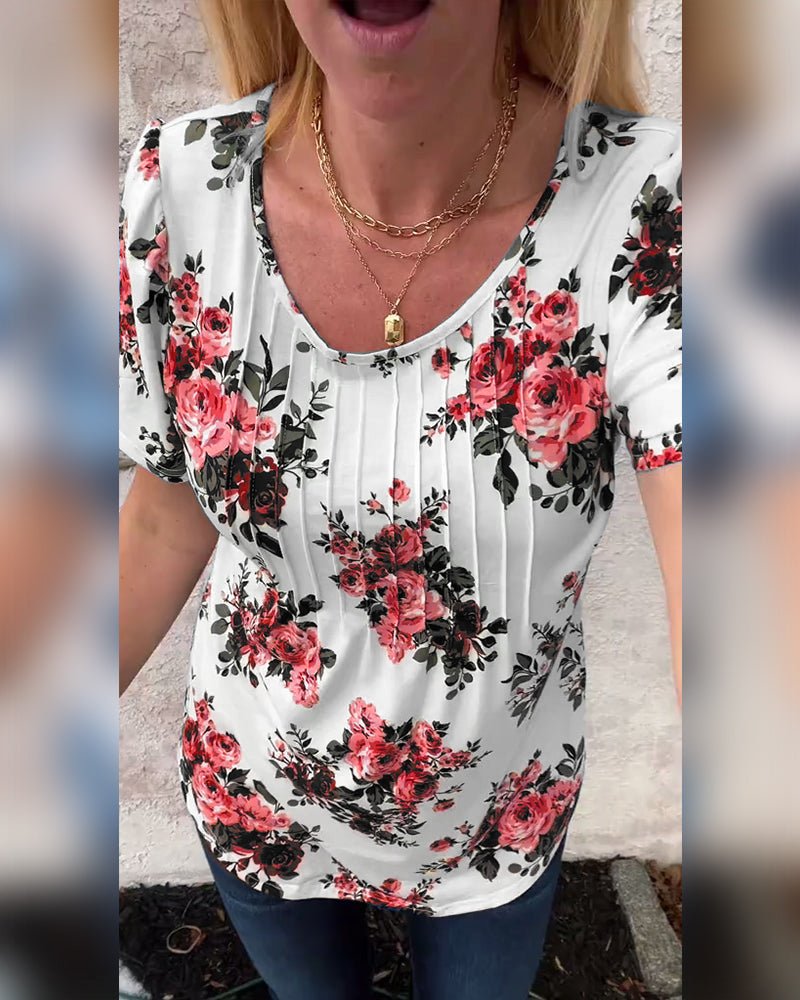 Milania | Floral Pleated Tee